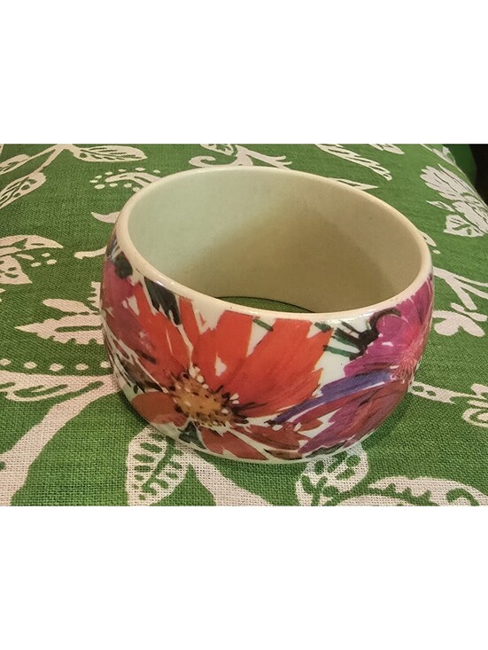 Avon Jewelry - VTG 1989 AVON "Passion Flowers" Chunky Bangle Bracelet Pink Orange Purple